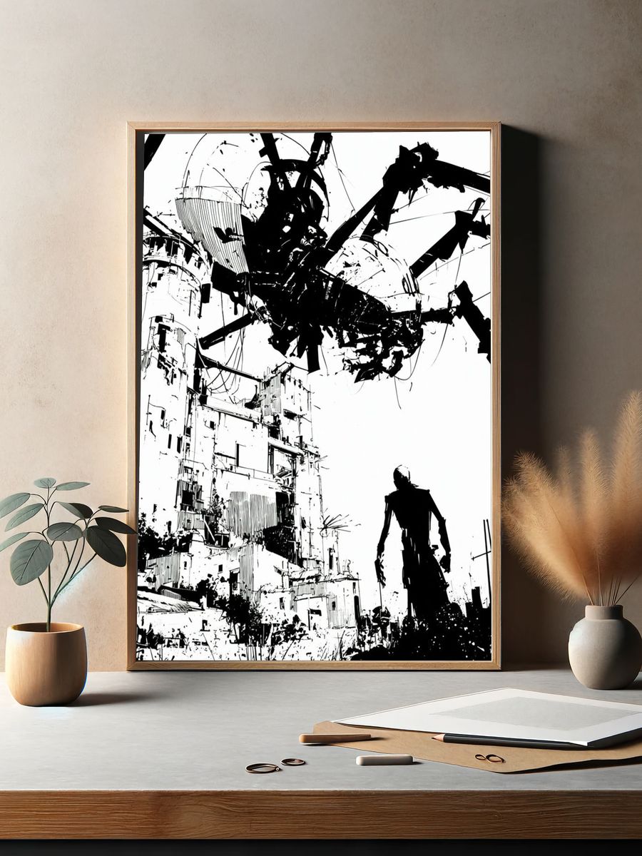 Surreal Industrial Cityscape Print. — room view 2