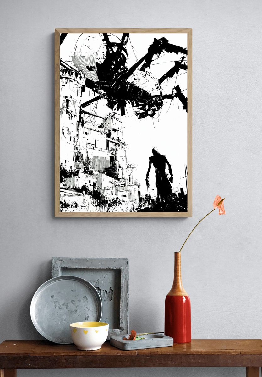 Surreal Industrial Cityscape Print. — room view 3
