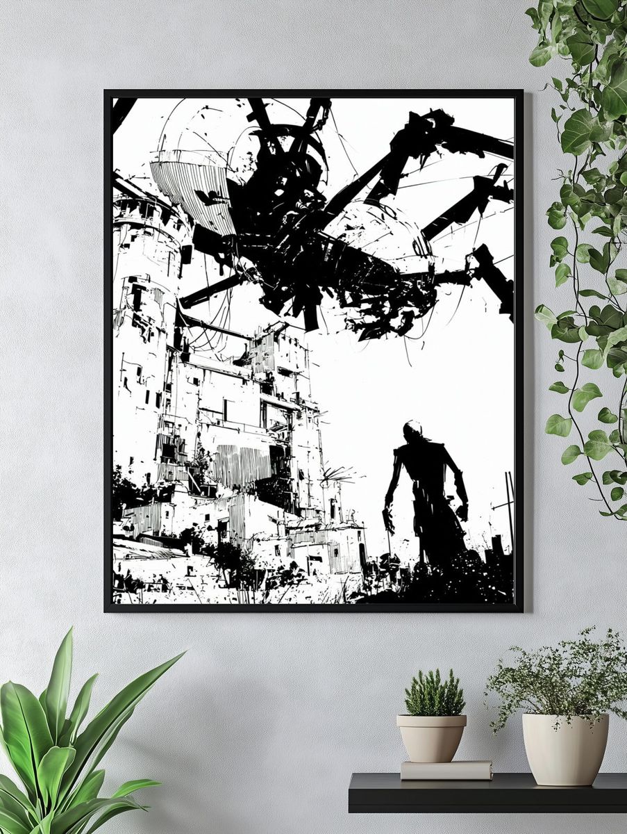 Surreal Industrial Cityscape Print. — room view 4