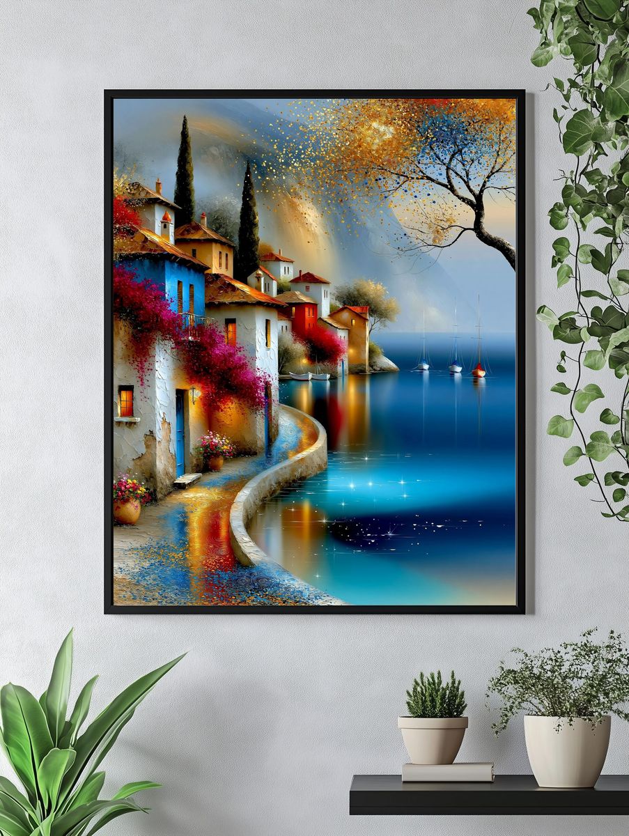 Mediterranean Seaside Village Print. — room view 4