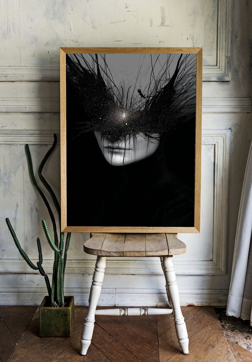 Cosmic Veil Portrait Print. room preview