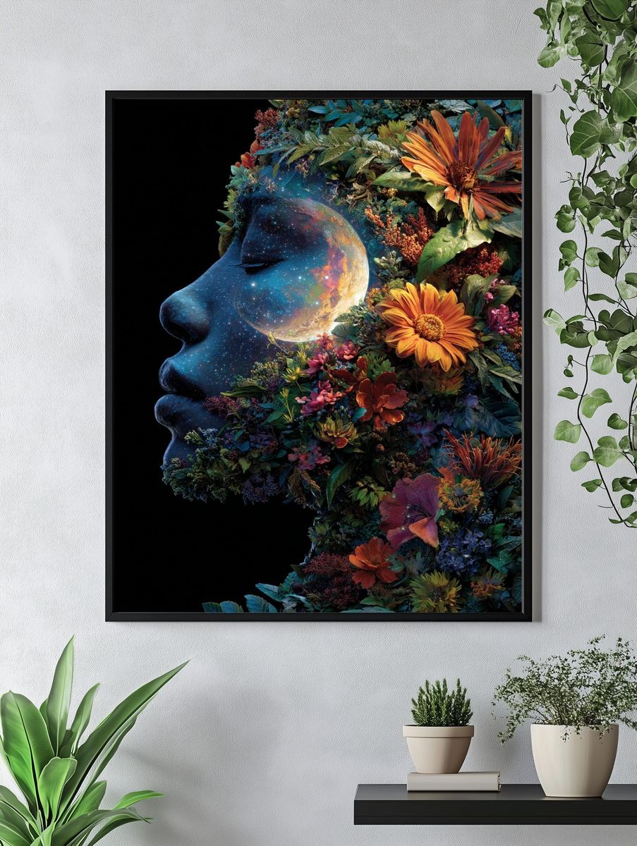 Cosmic Floral Face Surrealism Print. — room view 4