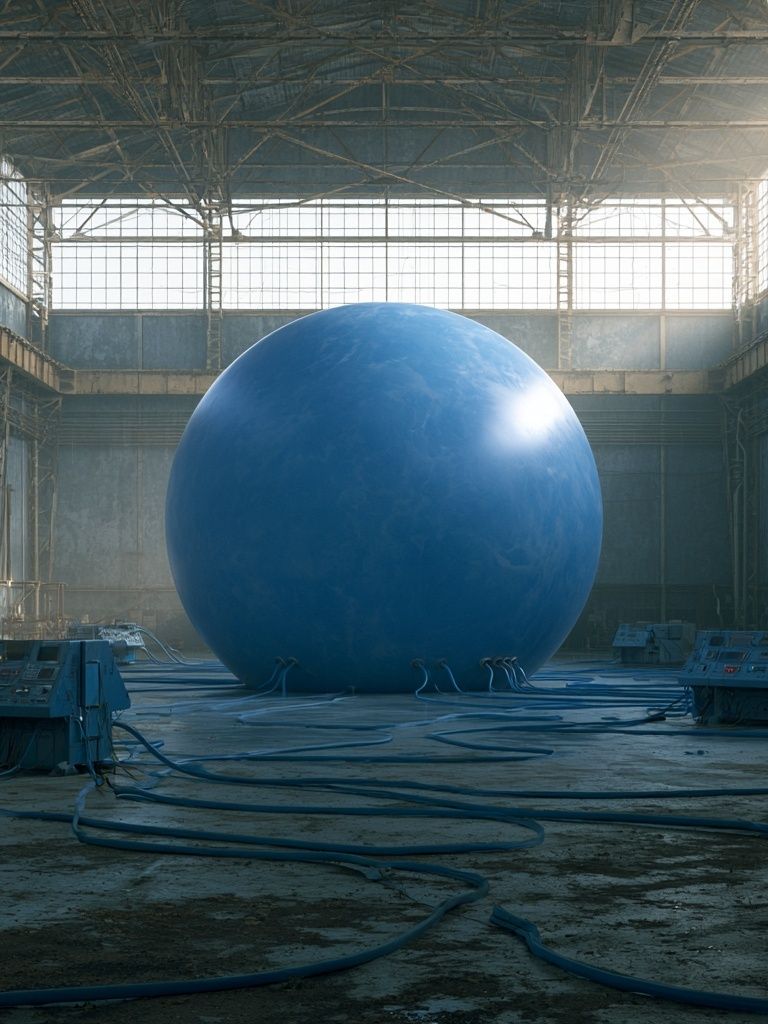 Blue Sphere Industrial Hall Poster. poster detail
