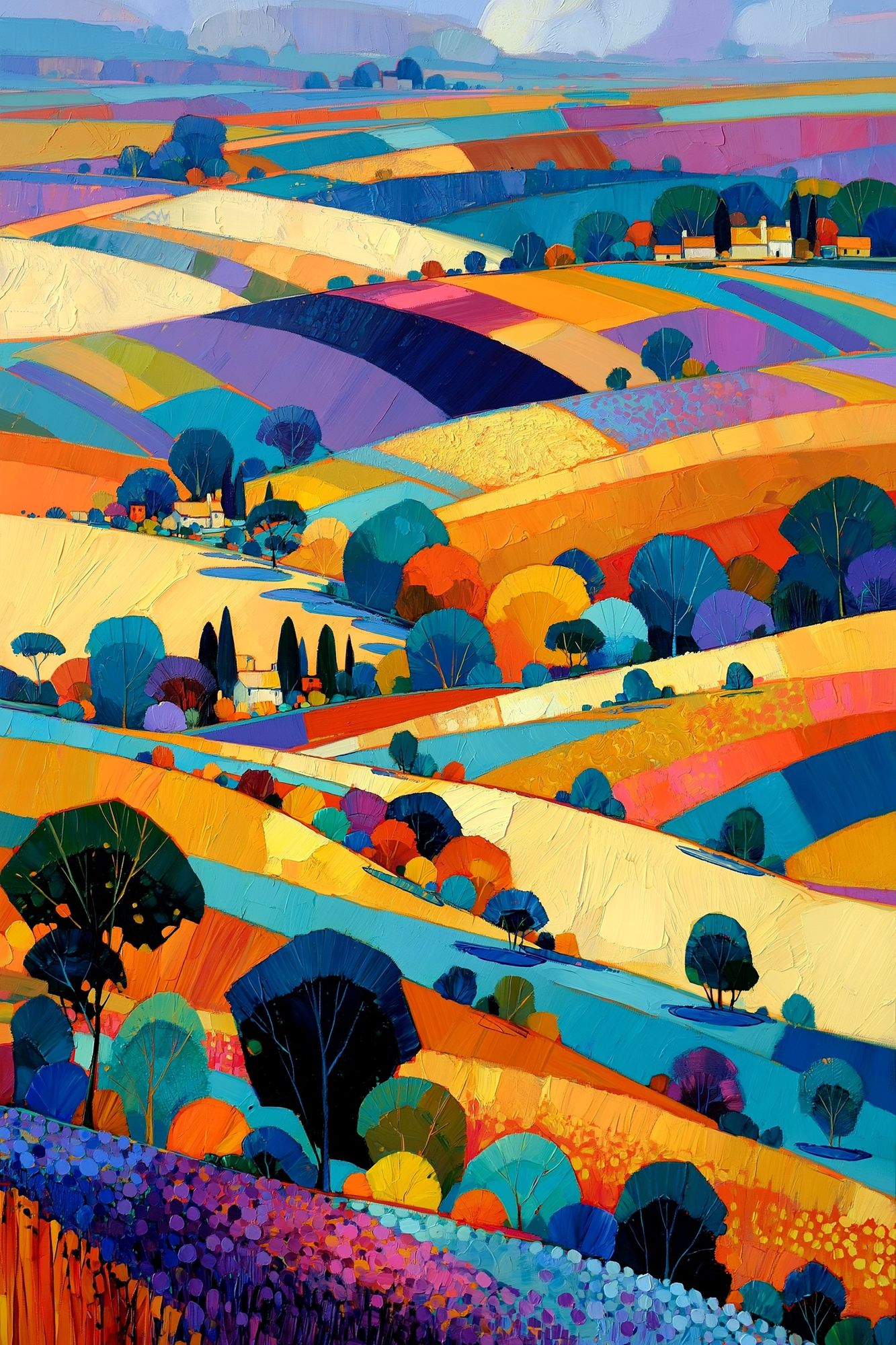Colorful Countryside Landscape Print. poster — fine-art art