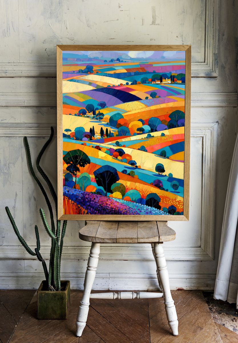 Colorful Countryside Landscape Print. room preview