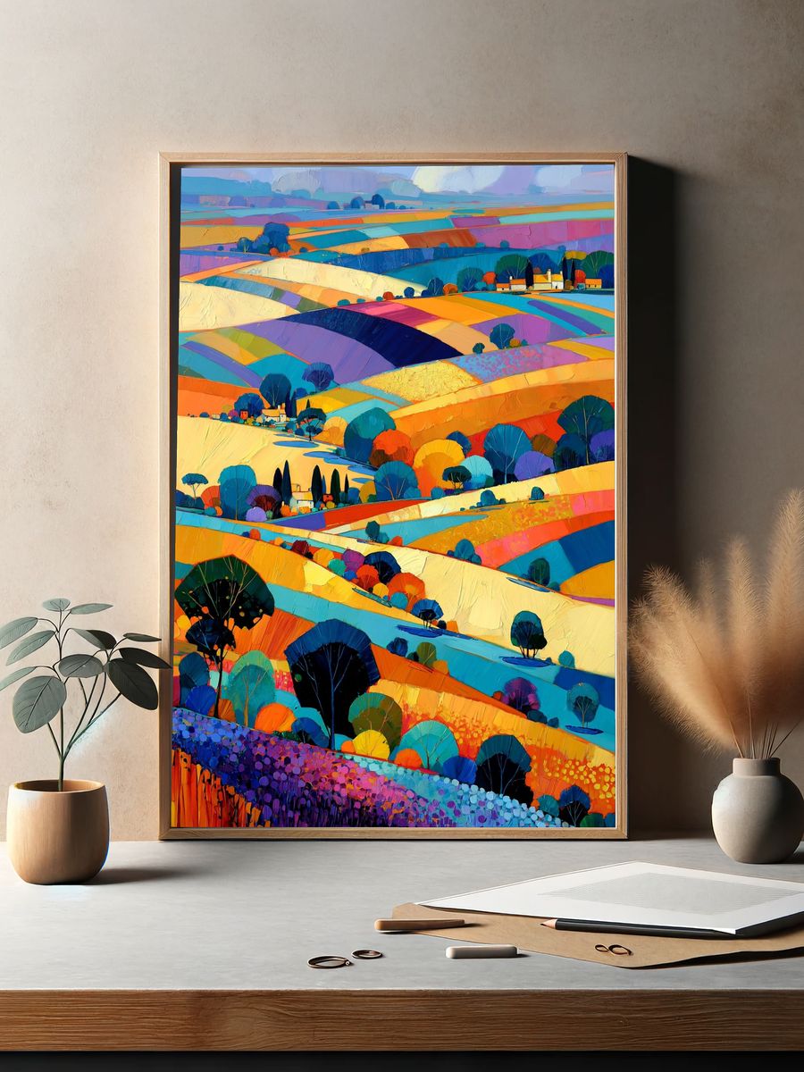 Colorful Countryside Landscape Print. — room view 2