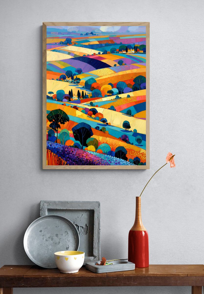 Colorful Countryside Landscape Print. — room view 3