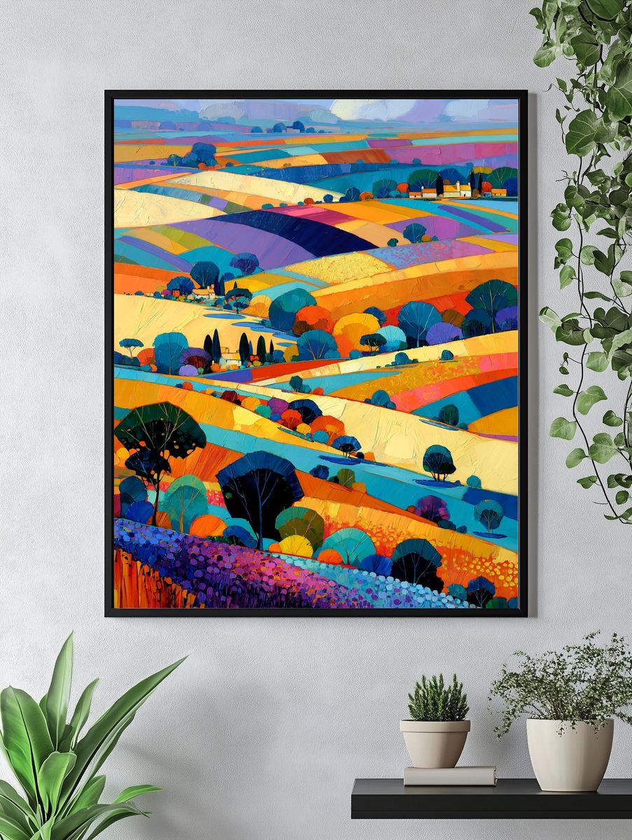 Colorful Countryside Landscape Print. — room view 4