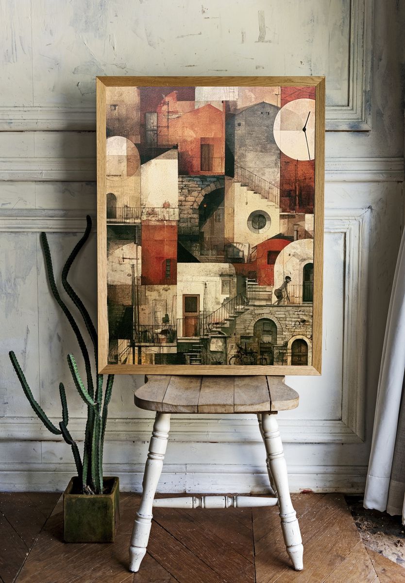Mediterranean Village Collage Print. room preview