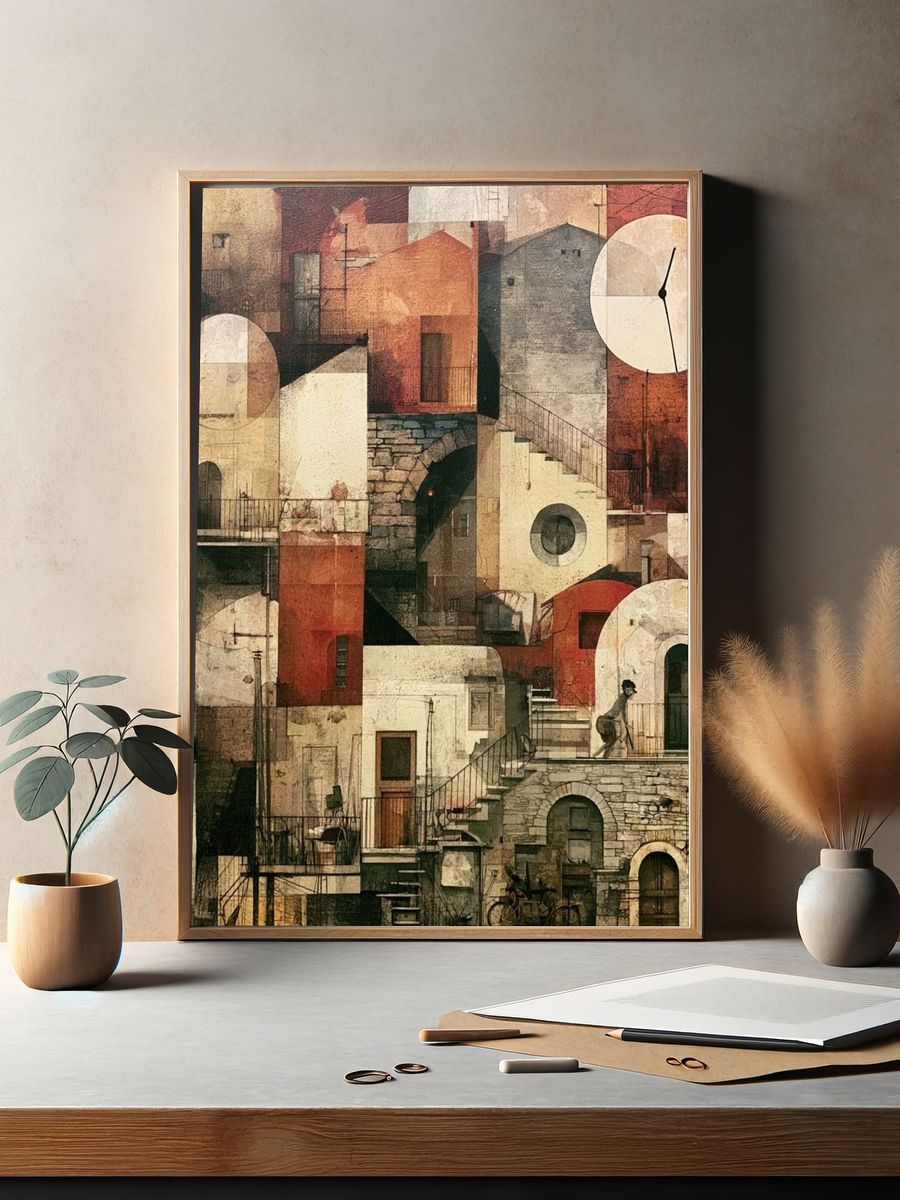 Mediterranean Village Collage Print. — room view 2
