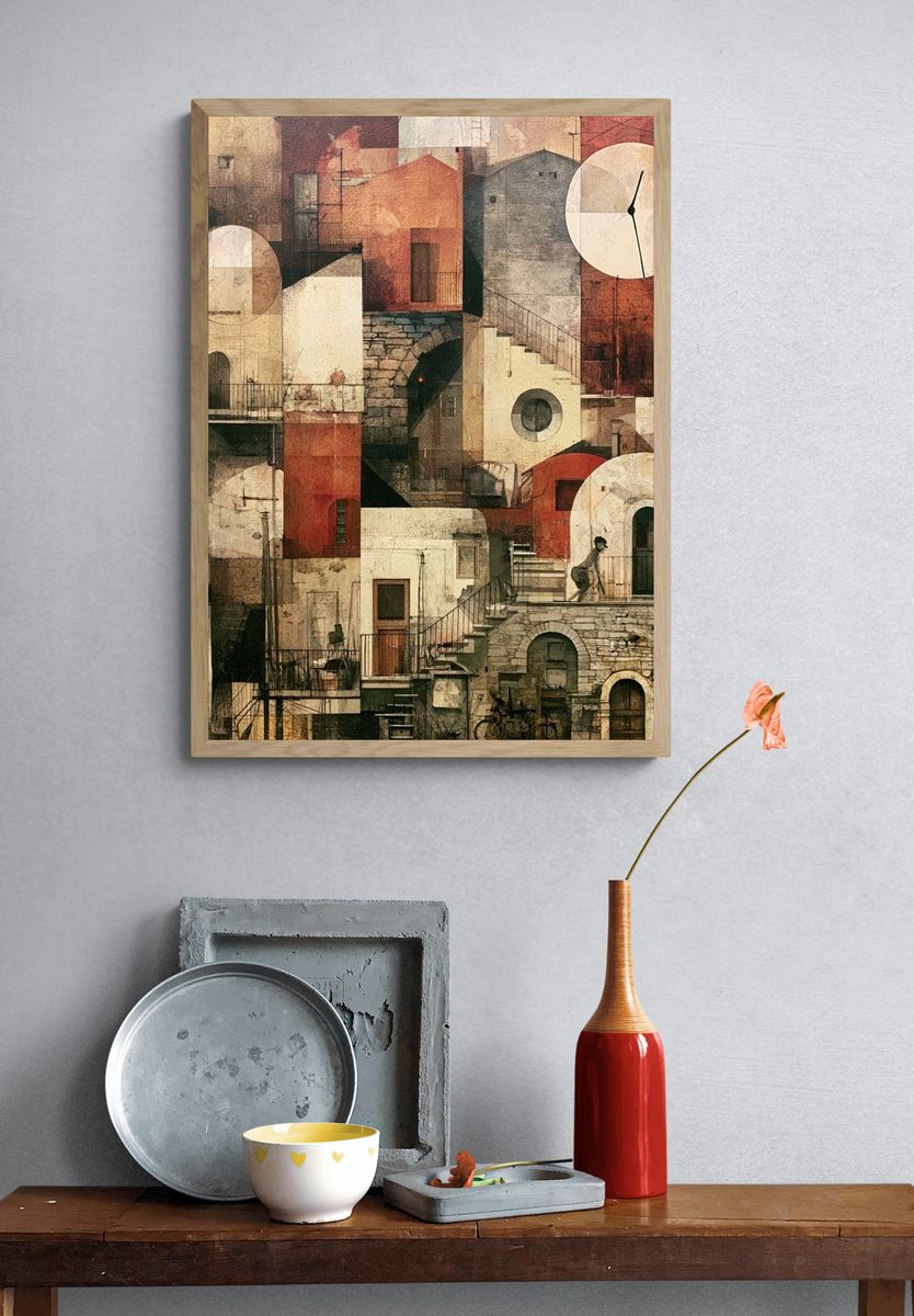 Mediterranean Village Collage Print. — room view 3