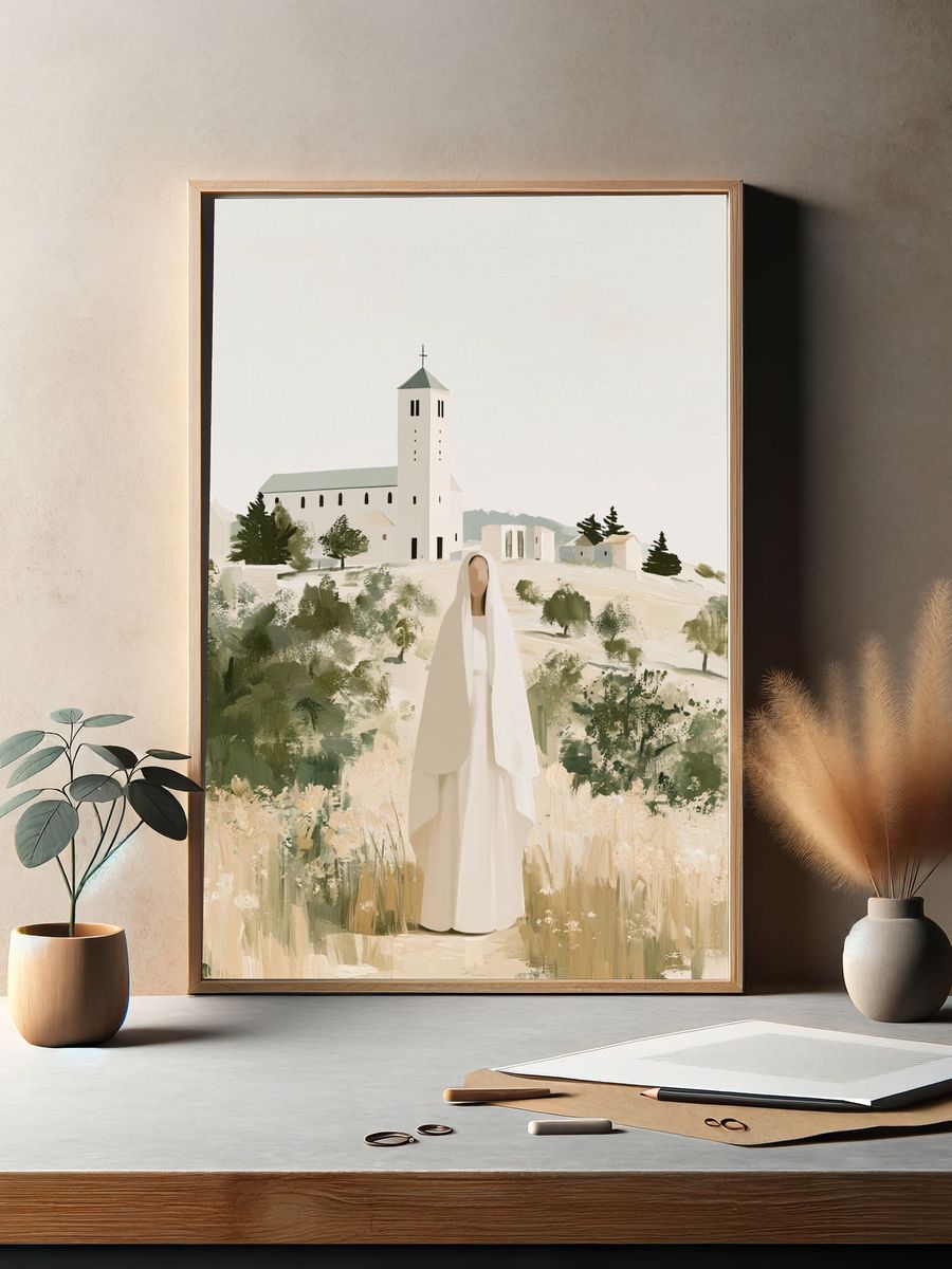 Solitary Figure by the Chapel Print. — room view 2