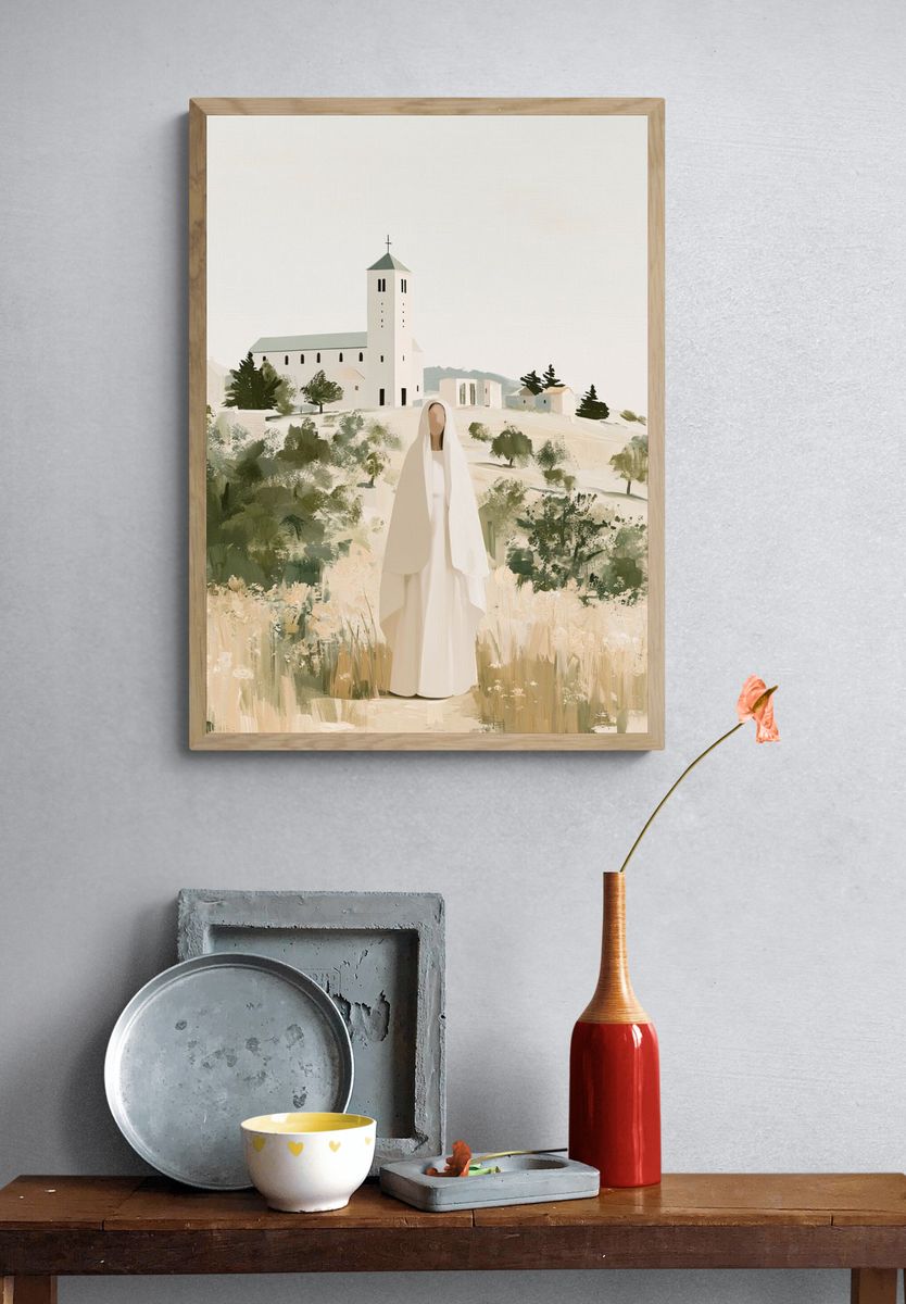 Solitary Figure by the Chapel Print. — room view 3