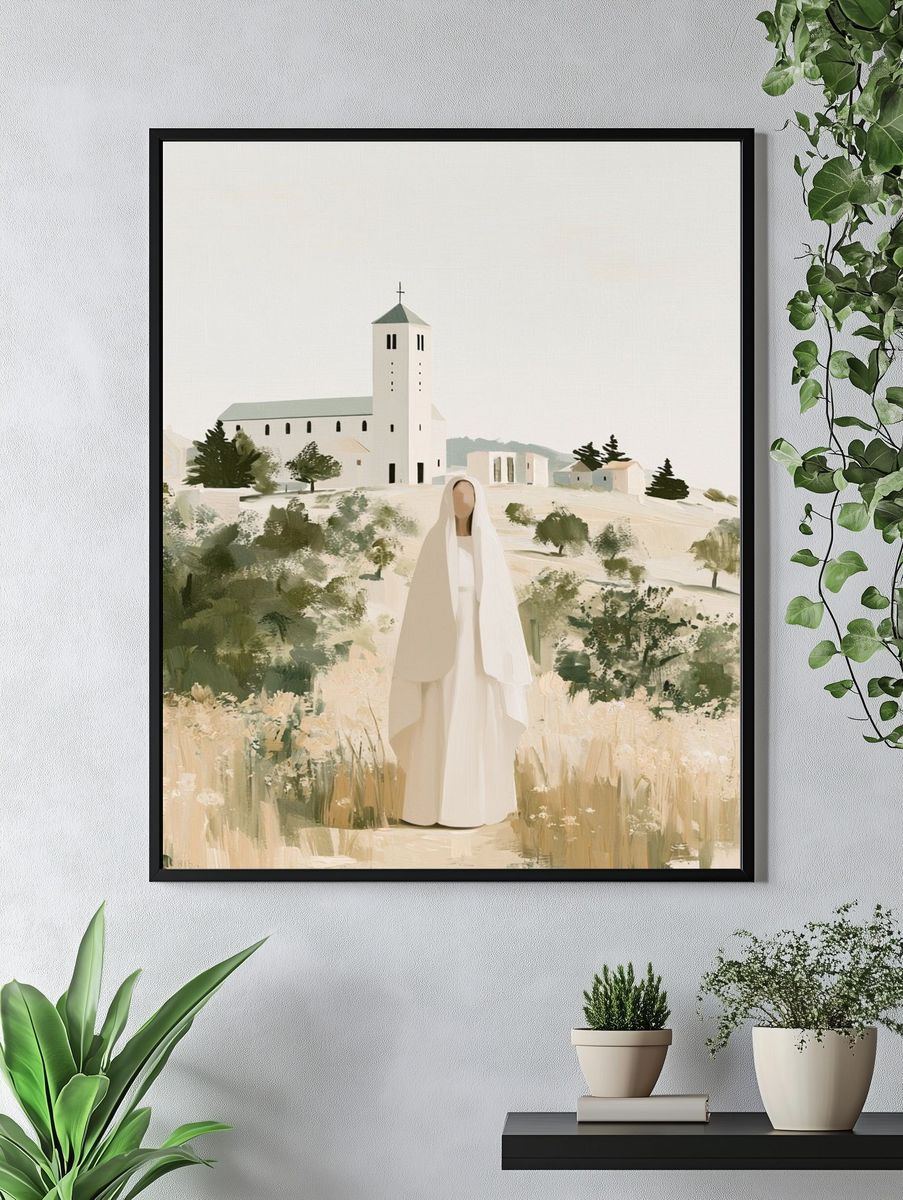 Solitary Figure by the Chapel Print. — room view 4