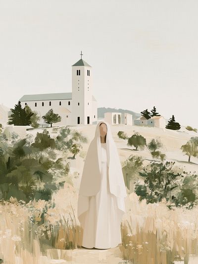 Solitary Figure by the Chapel Print.