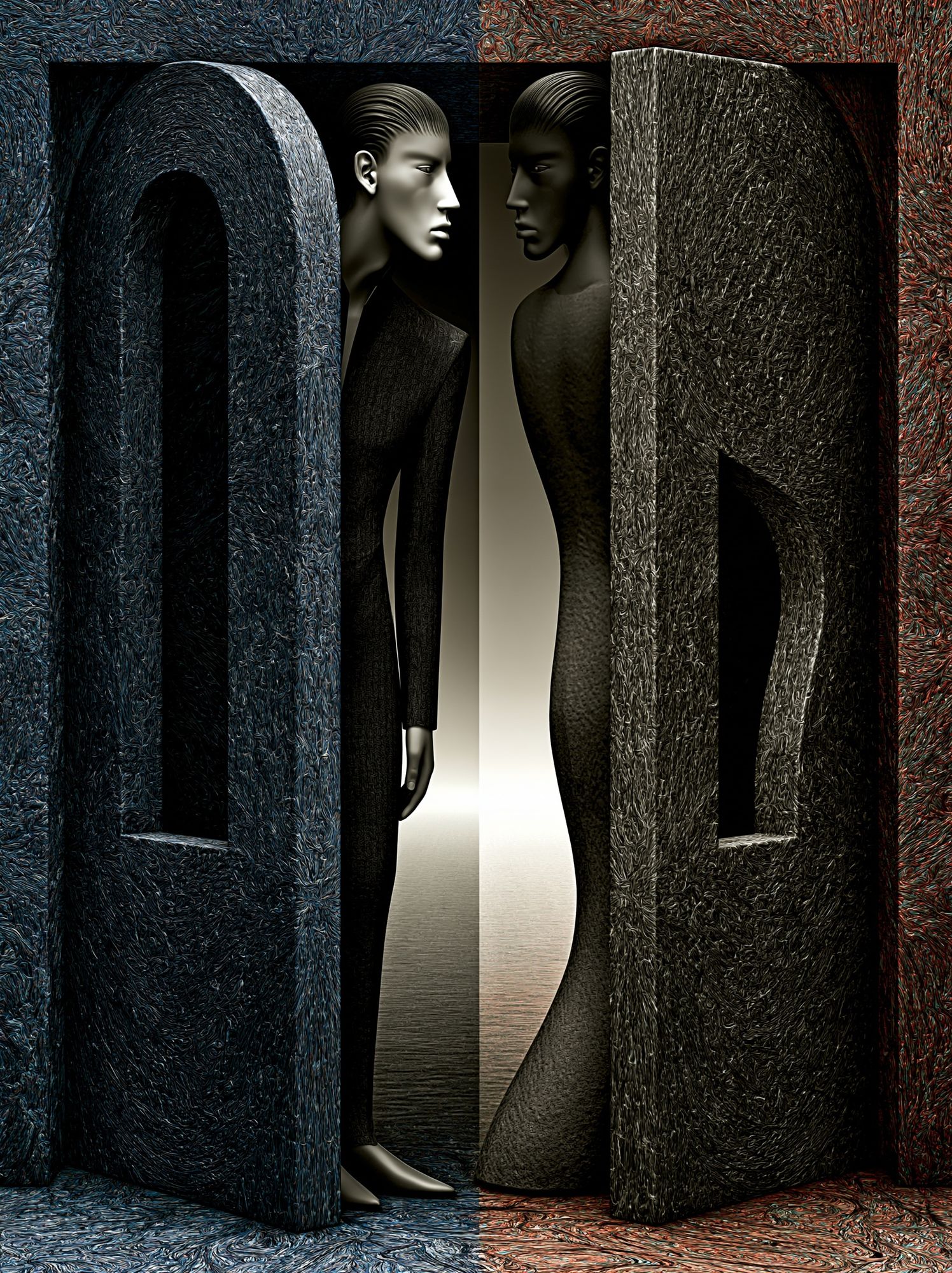 Surreal Dual Figures Abstract Print. poster detail