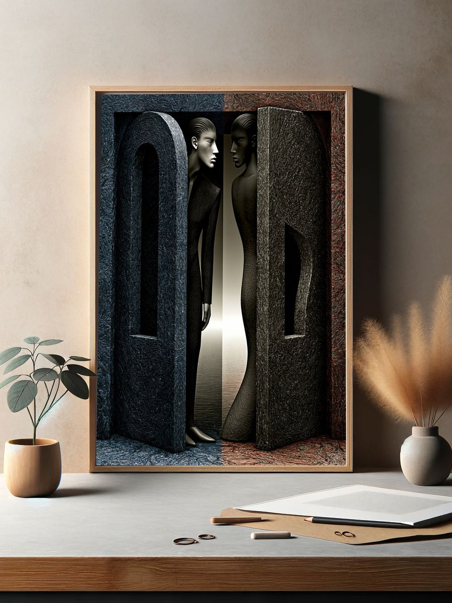 Surreal Dual Figures Abstract Print. — room view 2