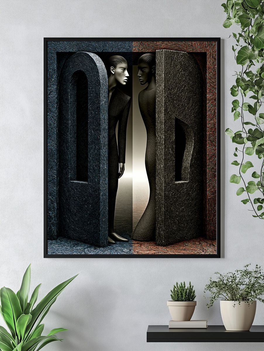 Surreal Dual Figures Abstract Print. — room view 4