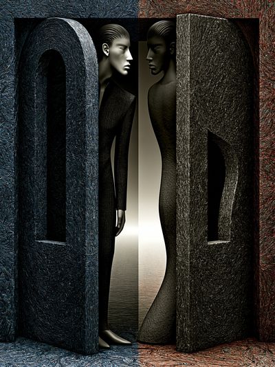 Surreal Dual Figures Abstract Print. poster
