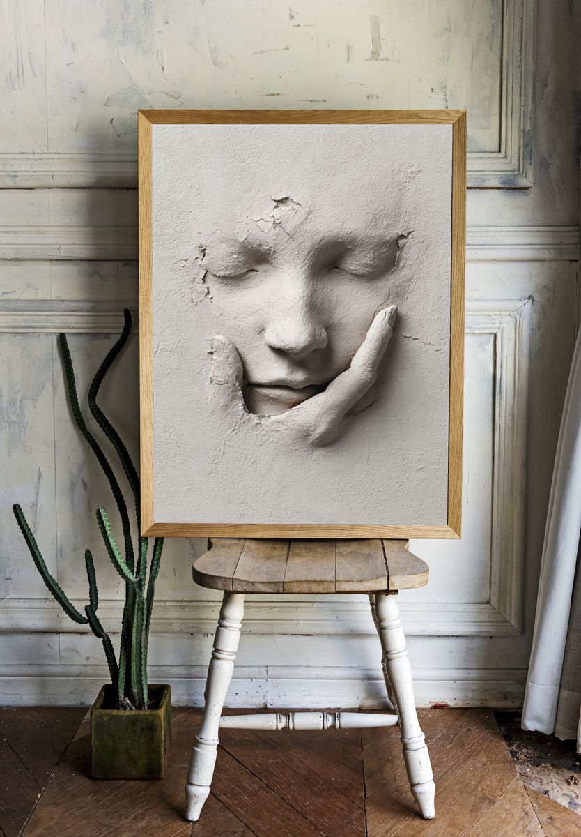 Textured Face Relief Minimalist Print. room preview