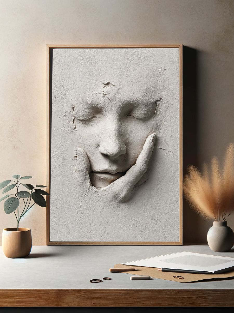 Textured Face Relief Minimalist Print. — room view 2