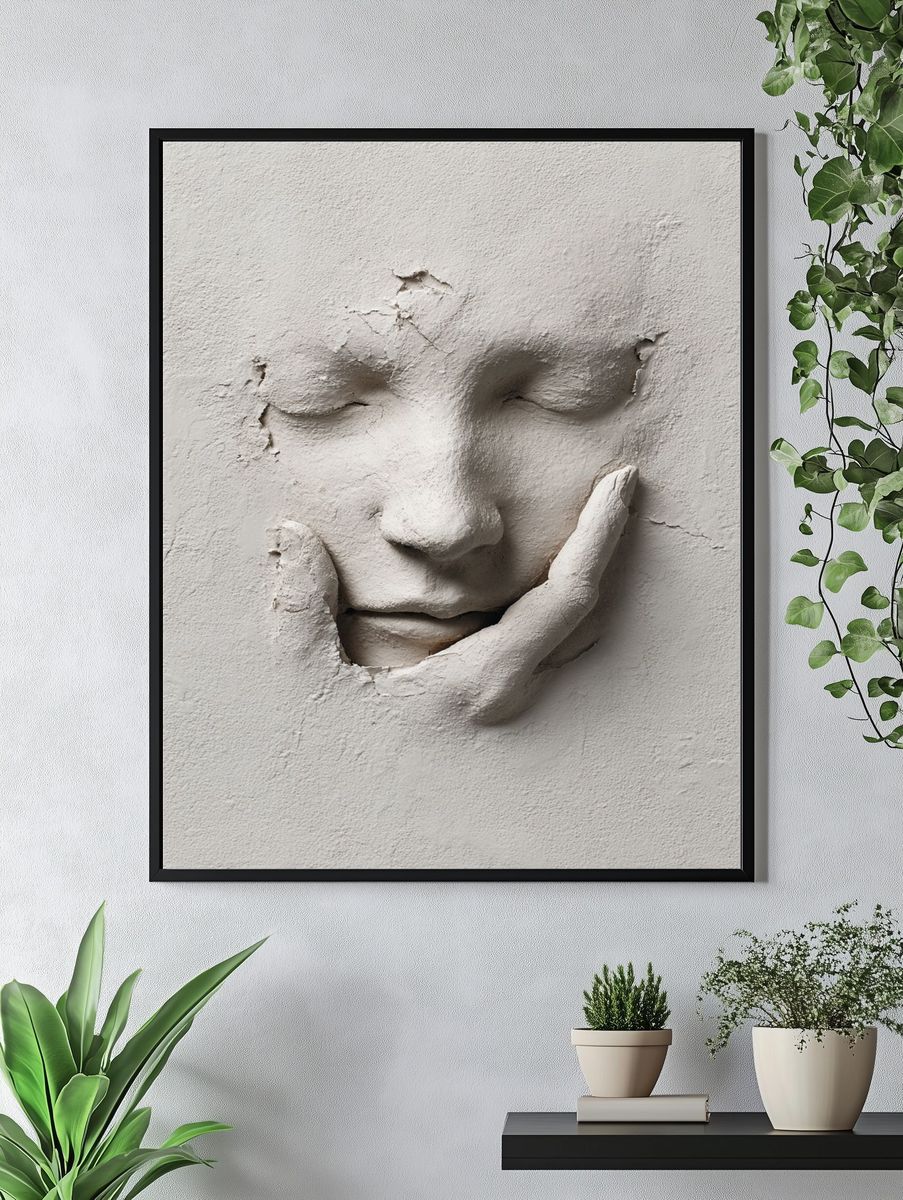 Textured Face Relief Minimalist Print. — room view 4