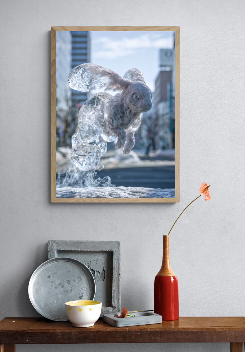 Ice Rabbit Surrealism Print. — room view 3