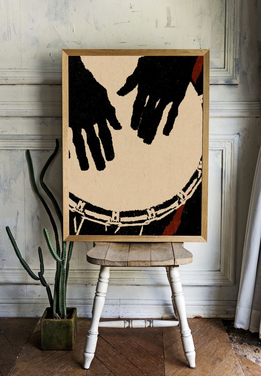 Abstract Hands Ink Print. — room view 1