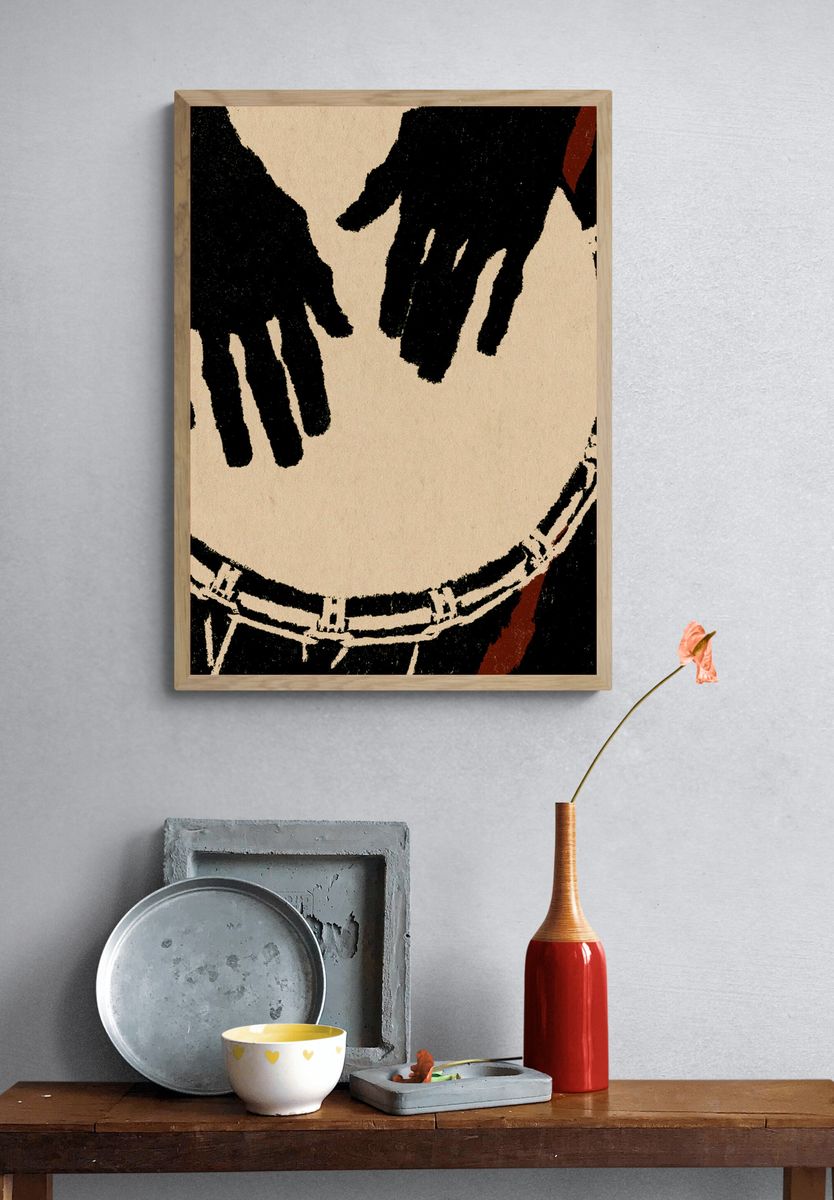 Abstract Hands Ink Print. — room view 3