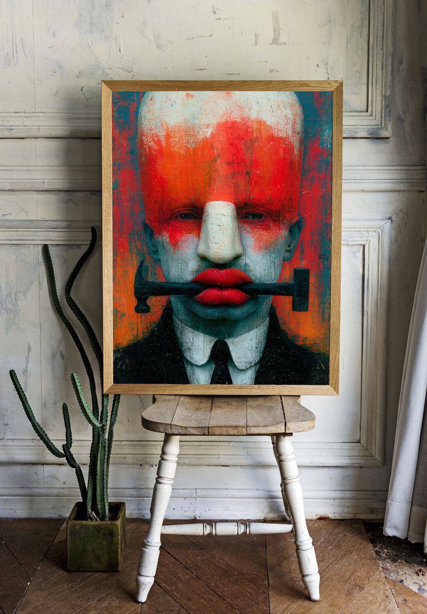 Surreal Masked Portrait Print. room preview