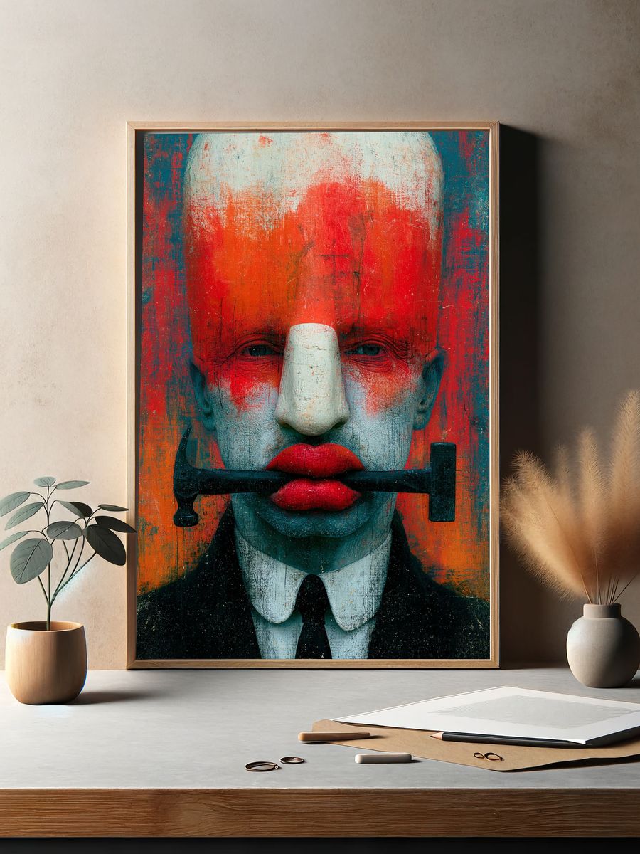 Surreal Masked Portrait Print. — room view 2