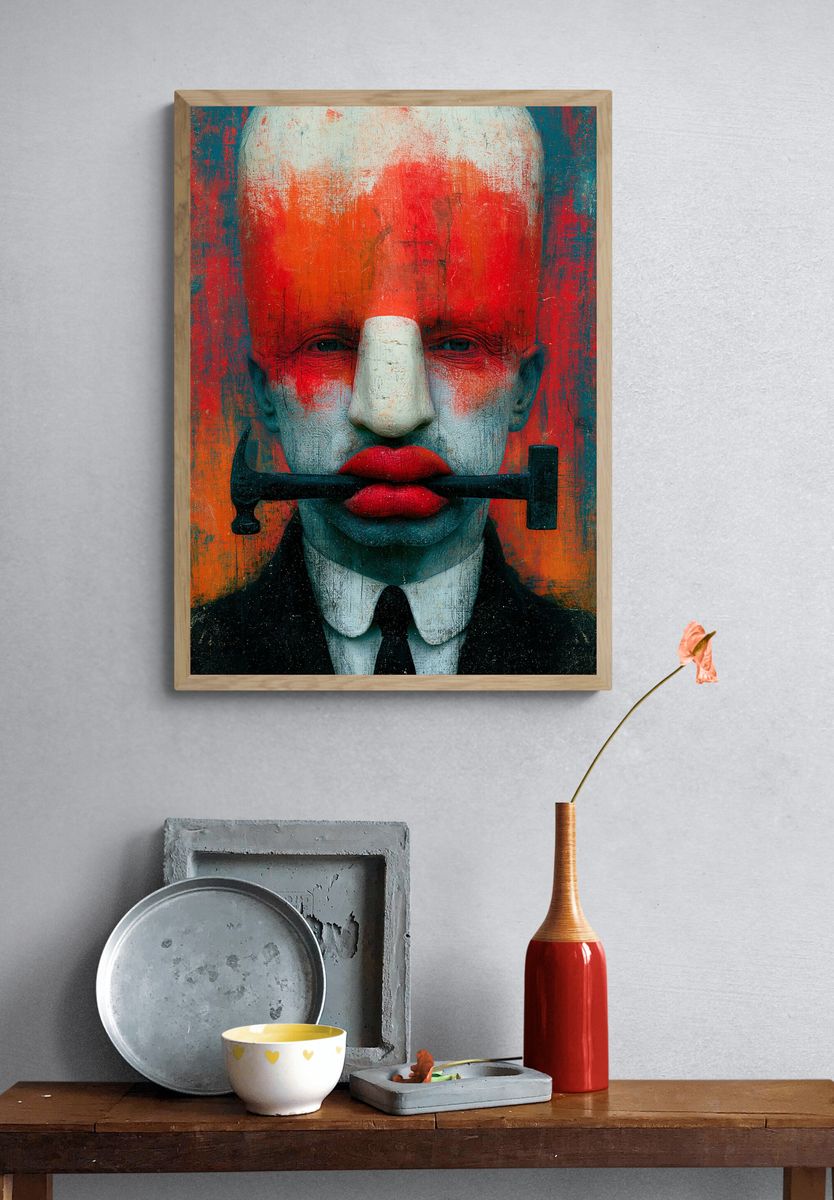 Surreal Masked Portrait Print. — room view 3