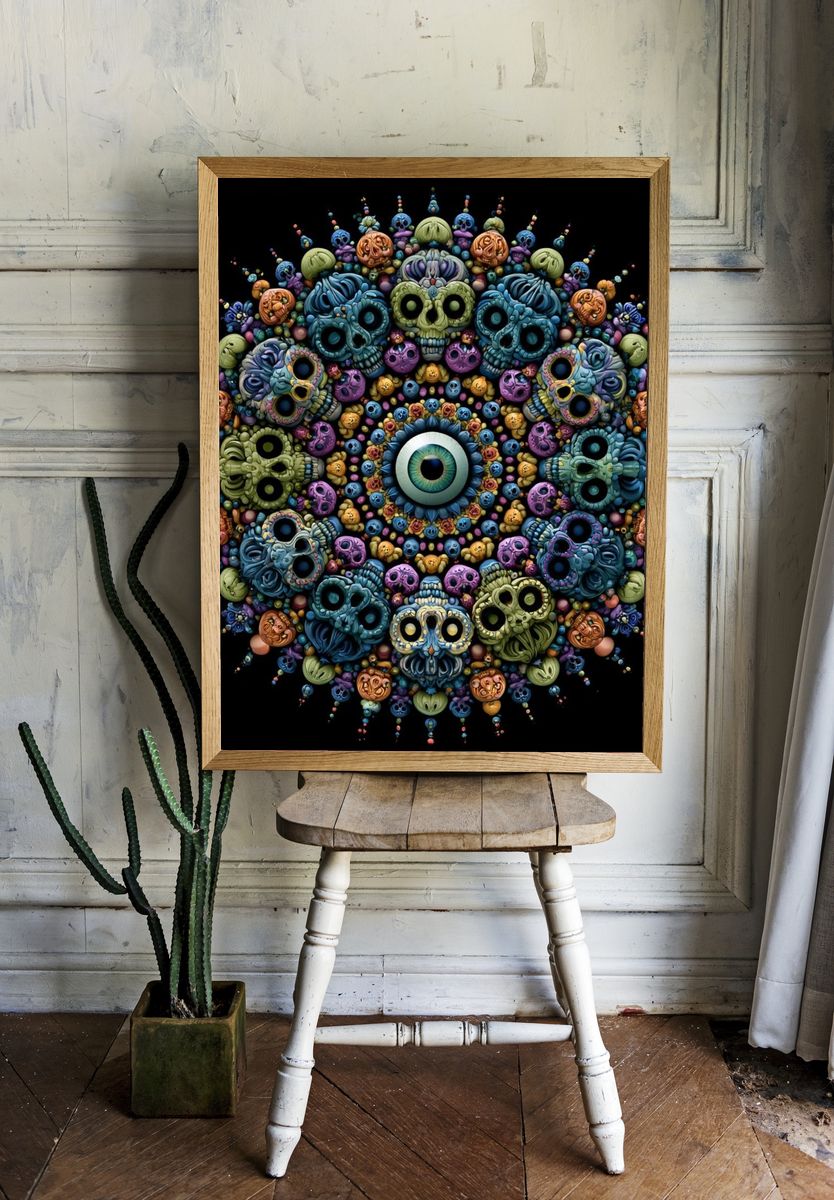 Psychedelic Skull Mandala Poster. — room view 1