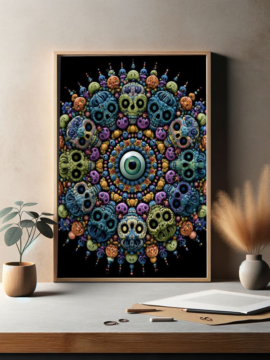 Psychedelic Skull Mandala Poster. — room view 2