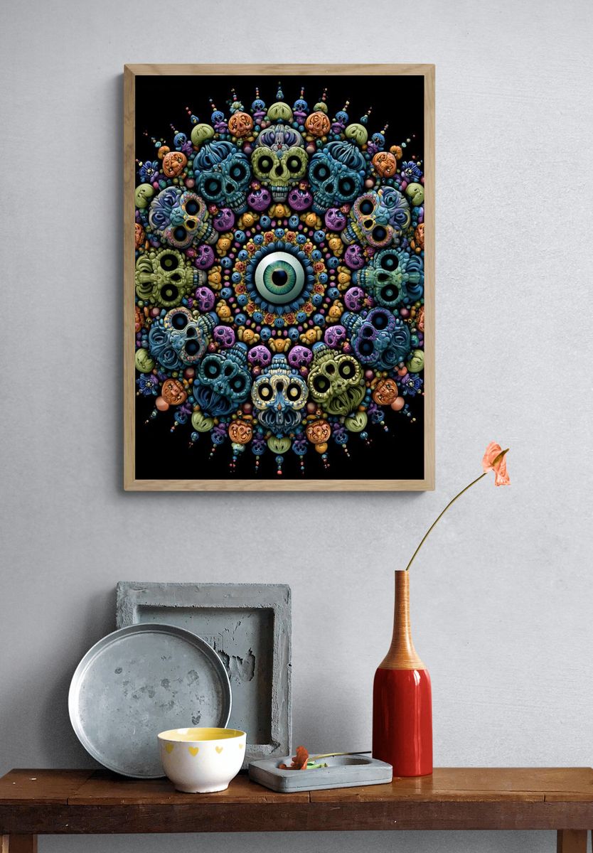 Psychedelic Skull Mandala Poster. — room view 3