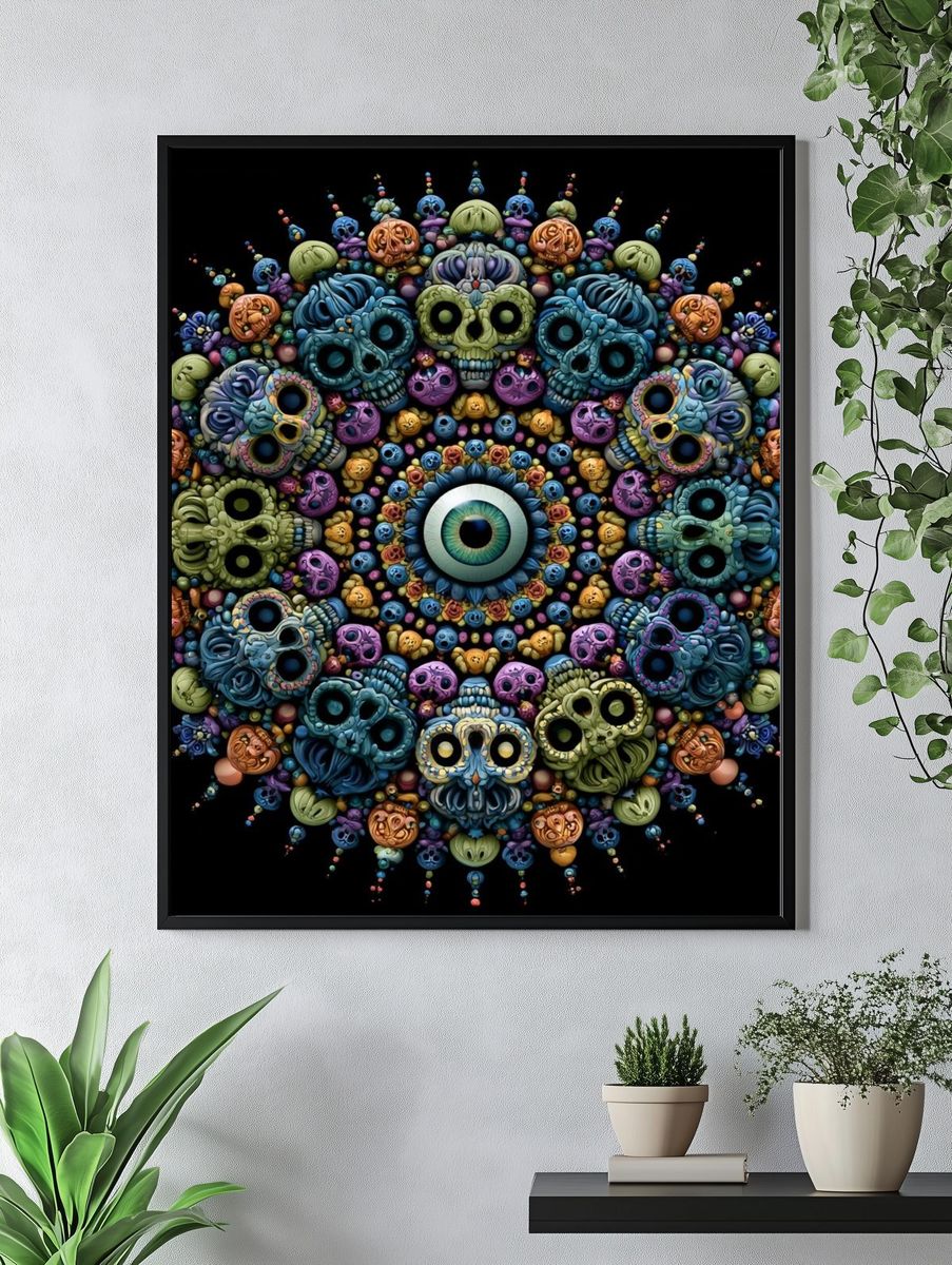 Psychedelic Skull Mandala Poster. — room view 4