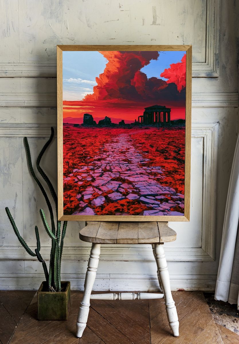 Ancient Ruins Sunset Landscape Print. — room view 1