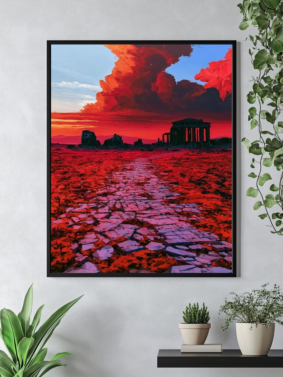 Ancient Ruins Sunset Landscape Print. — room view 4