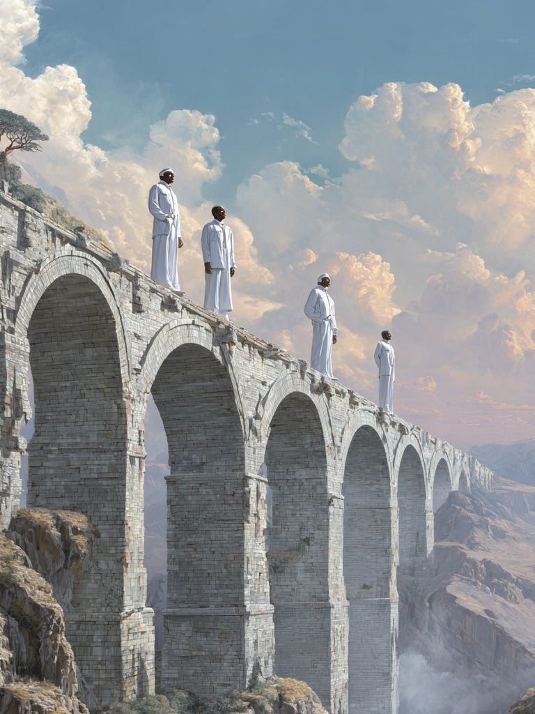 Sky Bridge Figures Surrealism Print. poster detail