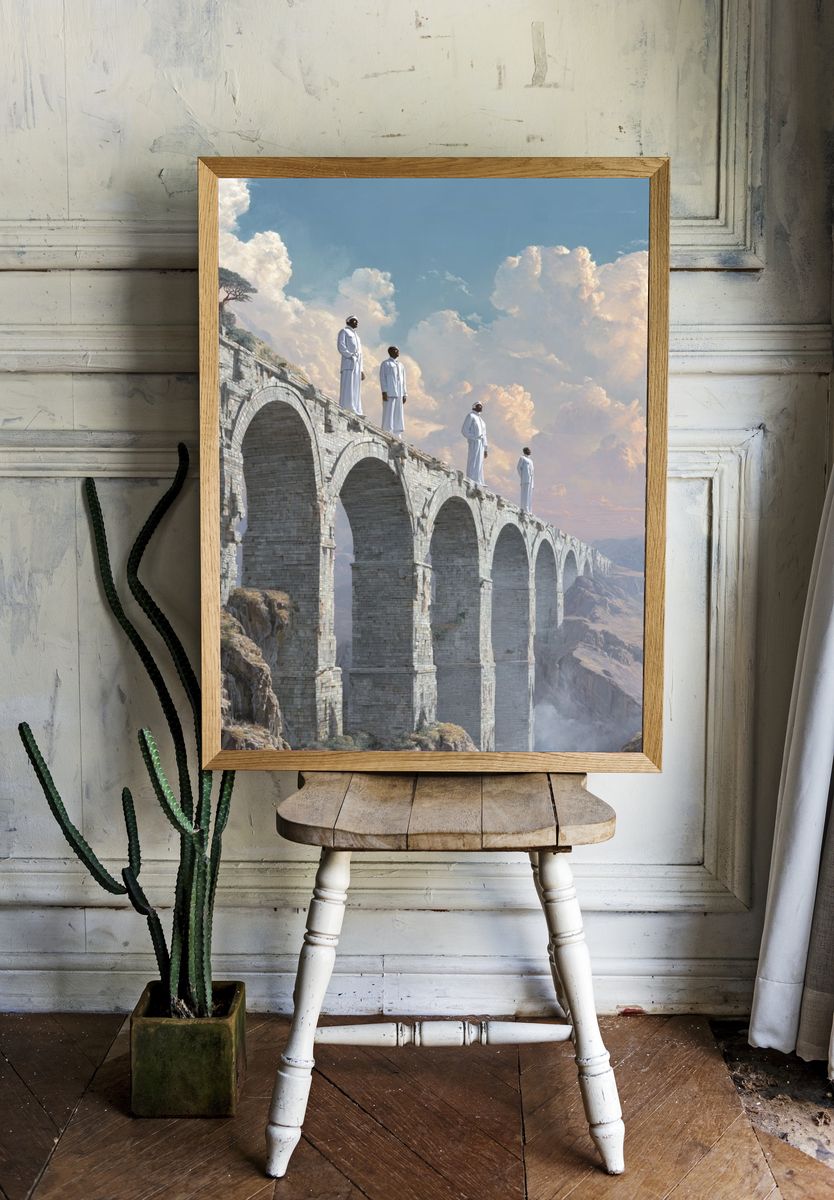Sky Bridge Figures Surrealism Print. room preview