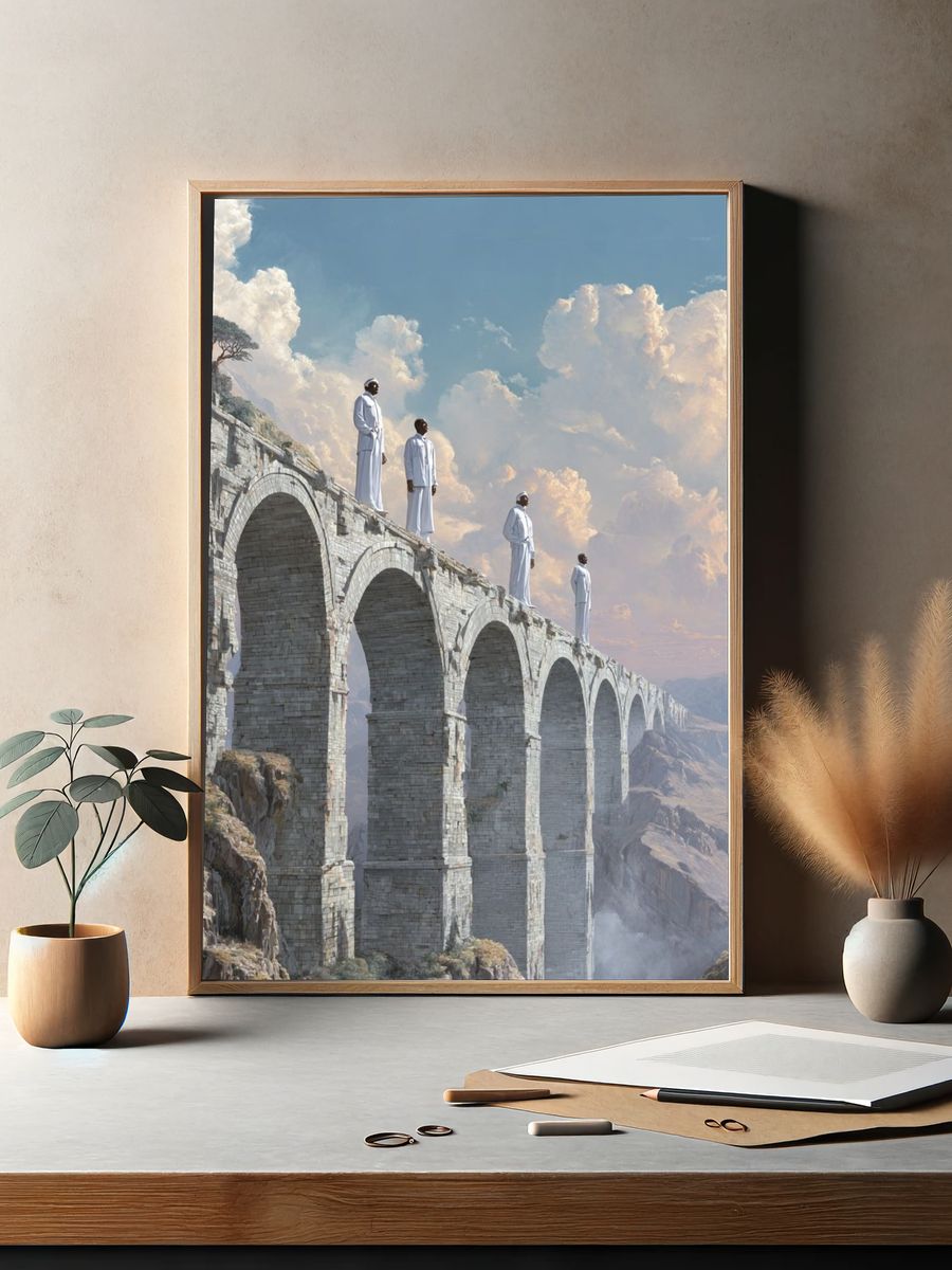 Sky Bridge Figures Surrealism Print. — room view 2