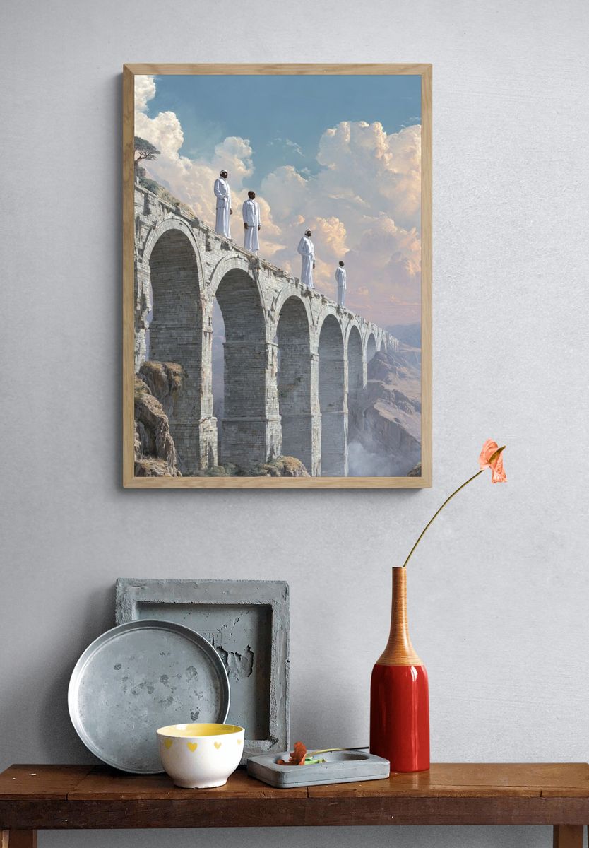 Sky Bridge Figures Surrealism Print. — room view 3