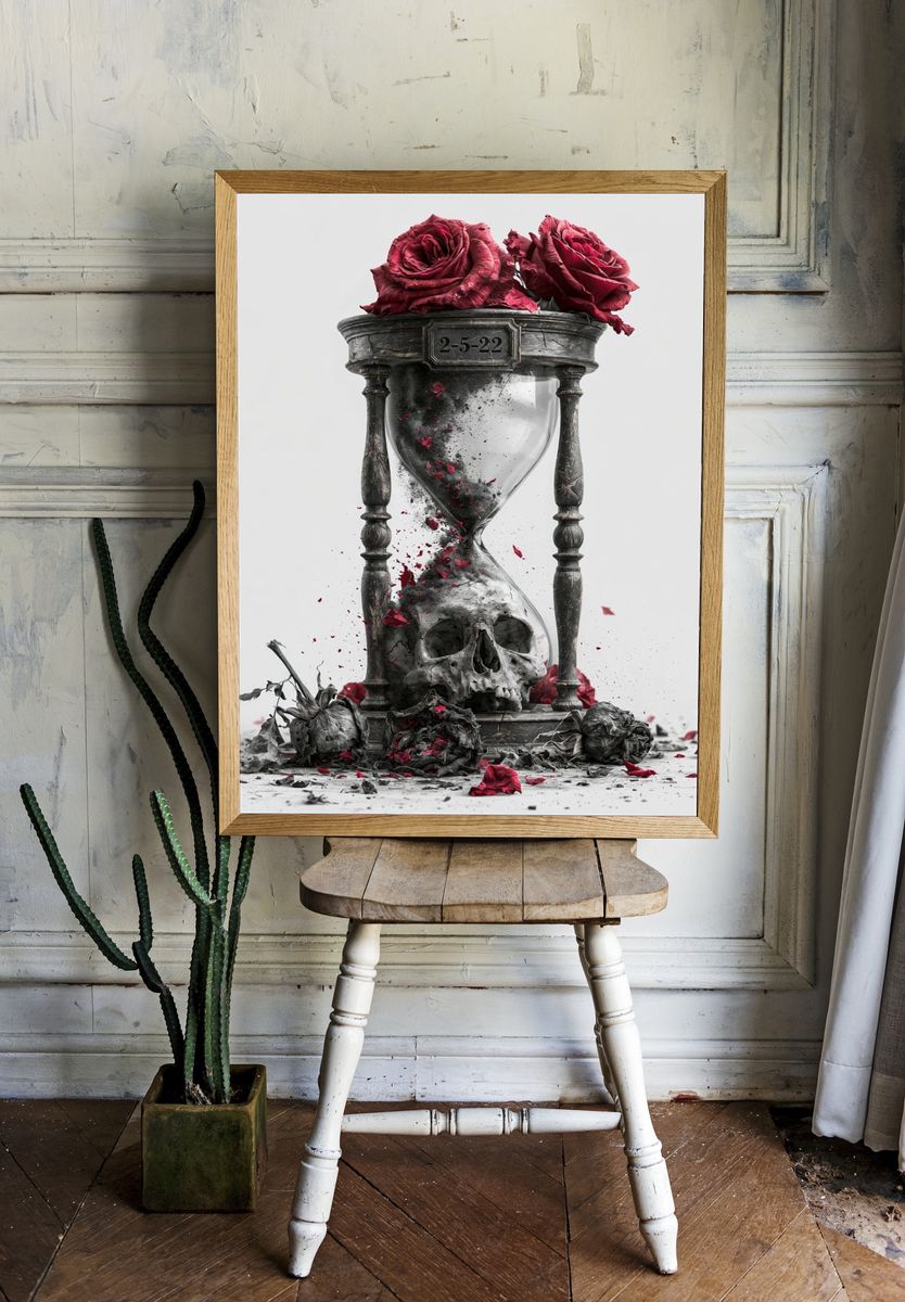 Skull Hourglass Surrealism Poster. room preview