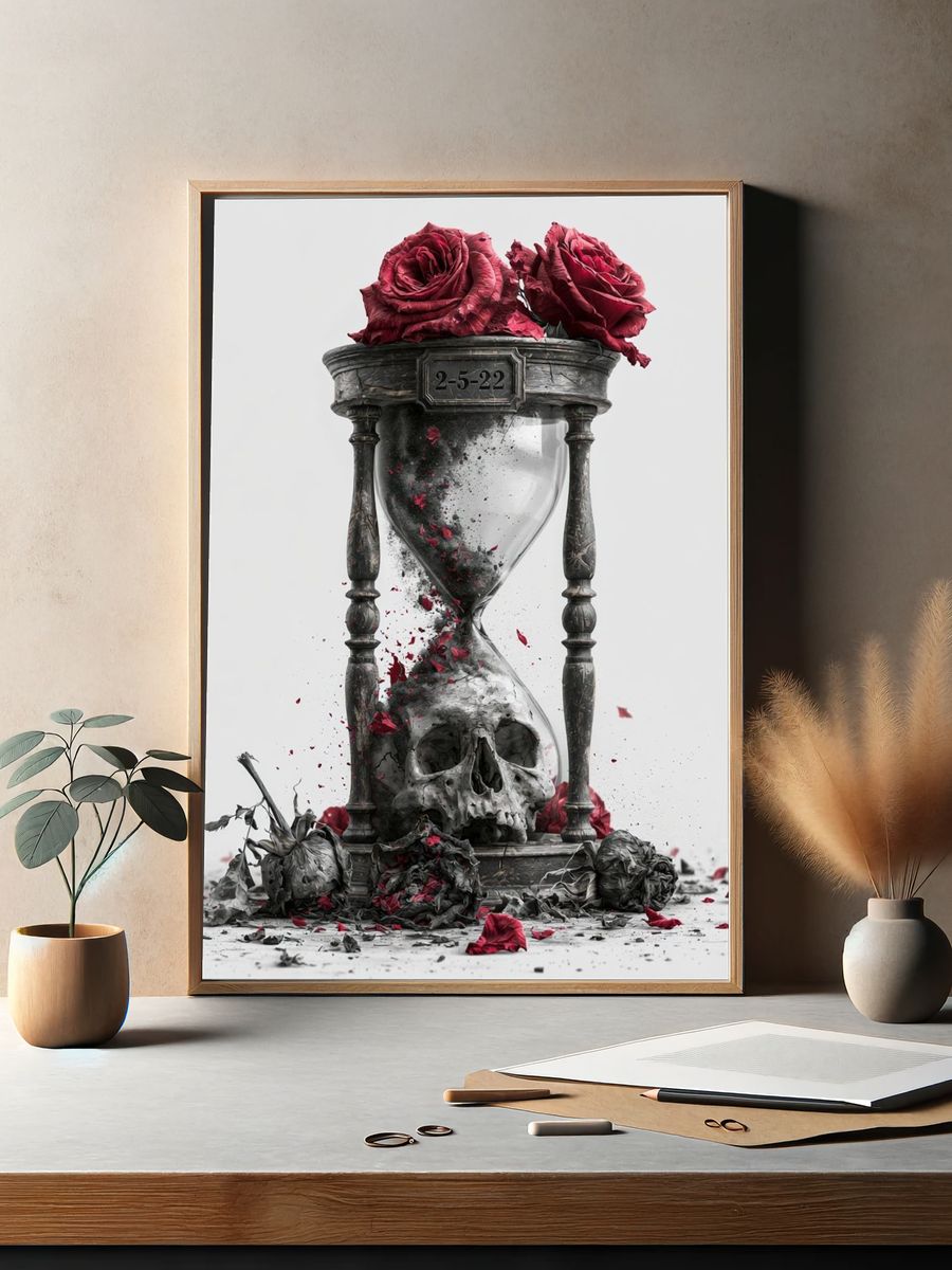 Skull Hourglass Surrealism Poster. — room view 2
