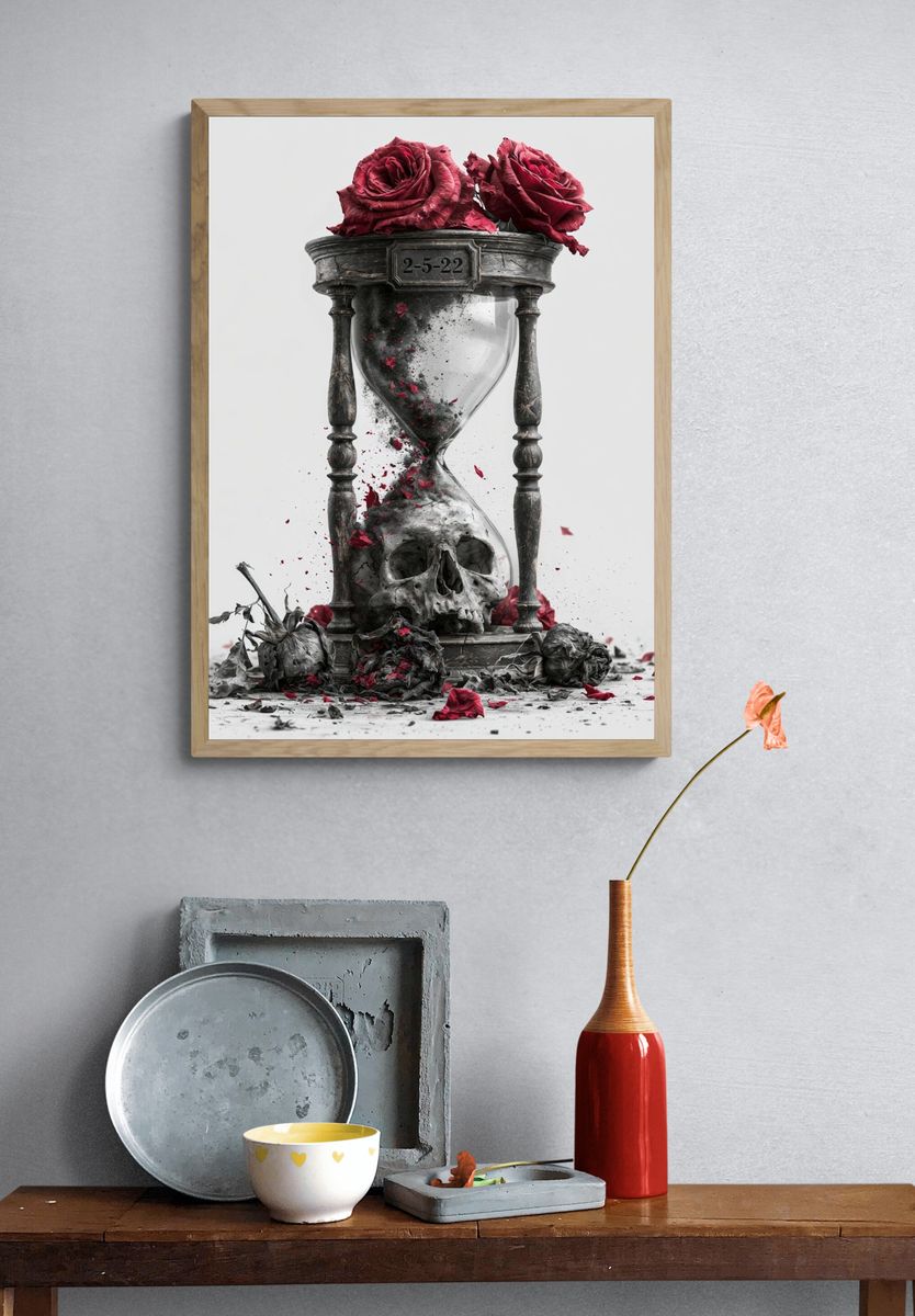 Skull Hourglass Surrealism Poster. — room view 3