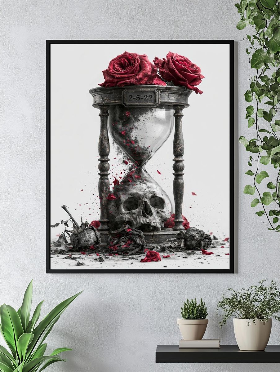 Skull Hourglass Surrealism Poster. — room view 4