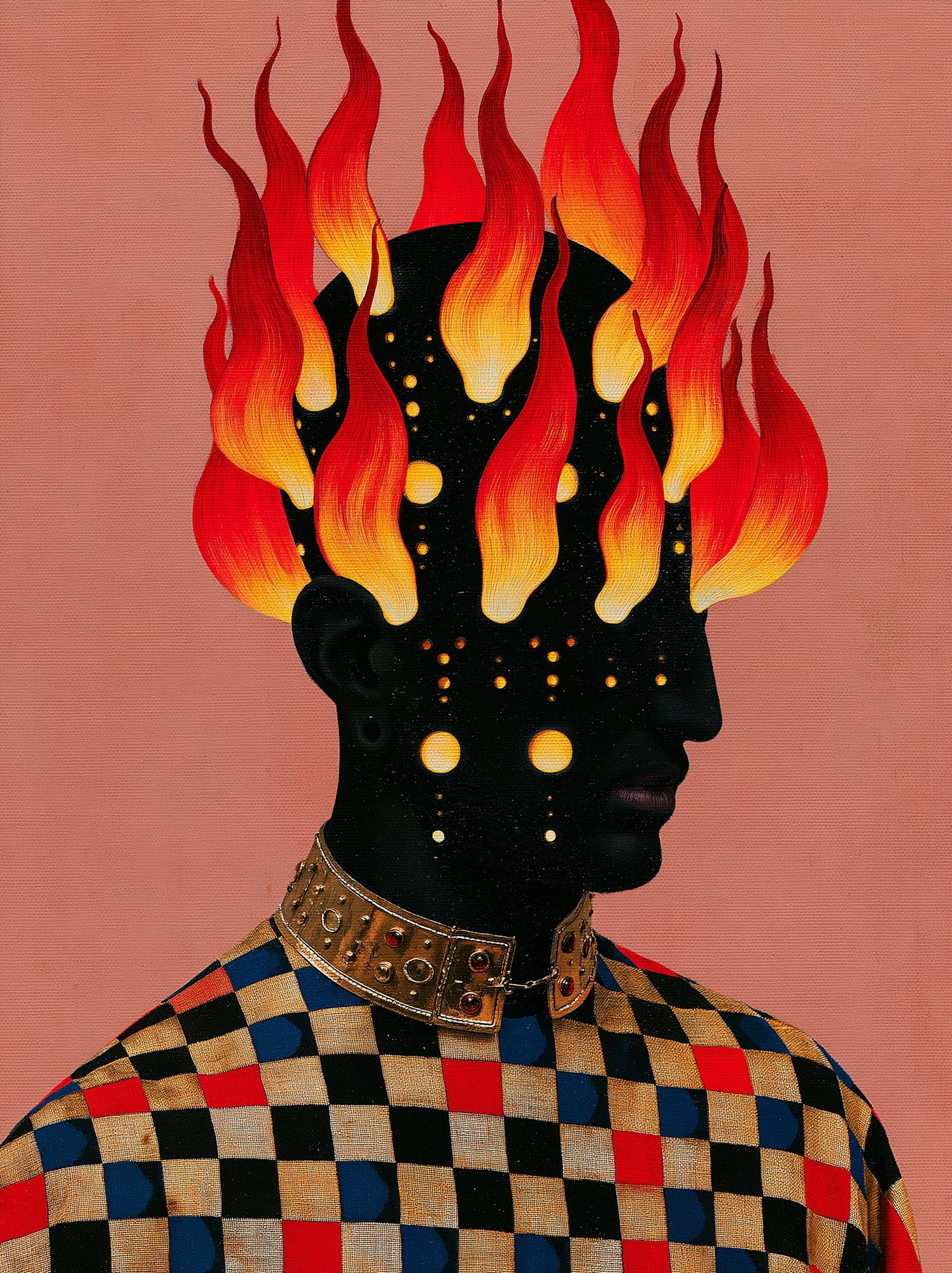 Flaming Head Surreal Portrait Poster. poster detail