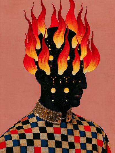 Flaming Head Surreal Portrait Poster.