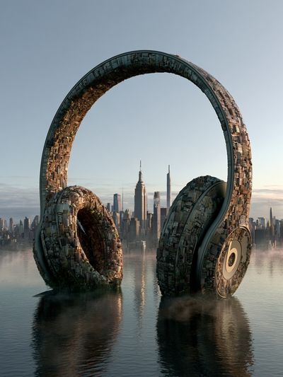 Floating Headphones Surreal Print.