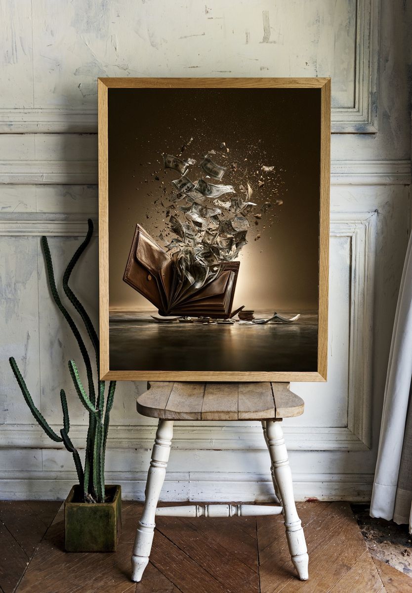 Exploding Money Book Surrealism Print. — room view 1